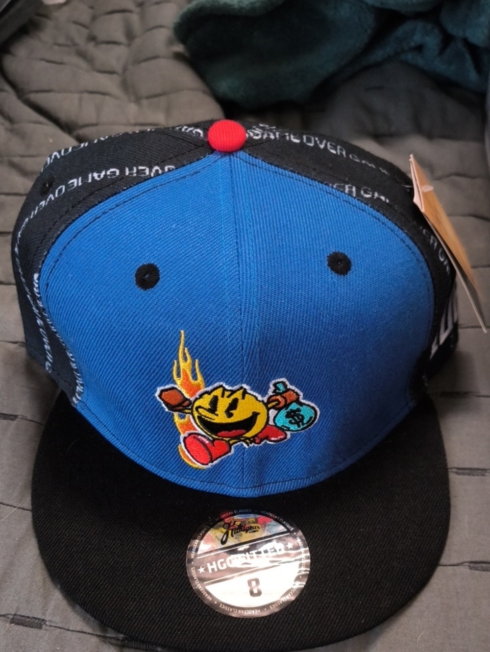 Blue & Black Pac-Man Fitted Cap Sz 8